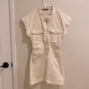Zara Off-White Denim Mini Dress — Size S